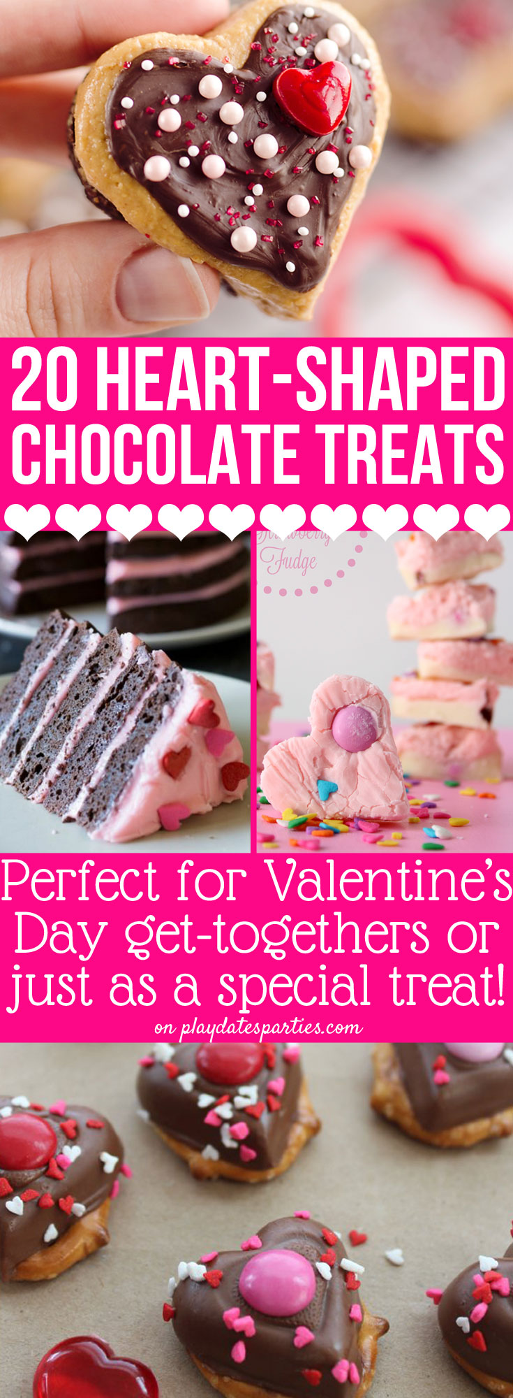 These 20 heart shaped chocolates treats are just the CUTEST way to celebrate Valentine's Day this year with your kids or your loved ones. The hardest part may be choosing just one! #valentinesday #recipes #chocolate #desserts