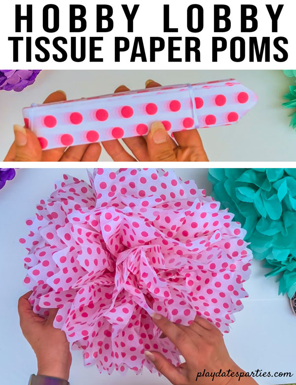 Polka Dot tissue paper pom poms from Hobby Lobby: straight out of the package and fully opened