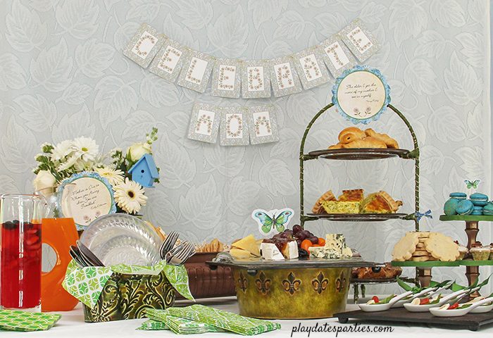 Garden Inspired Mother's Day brunch ideas in blue and green