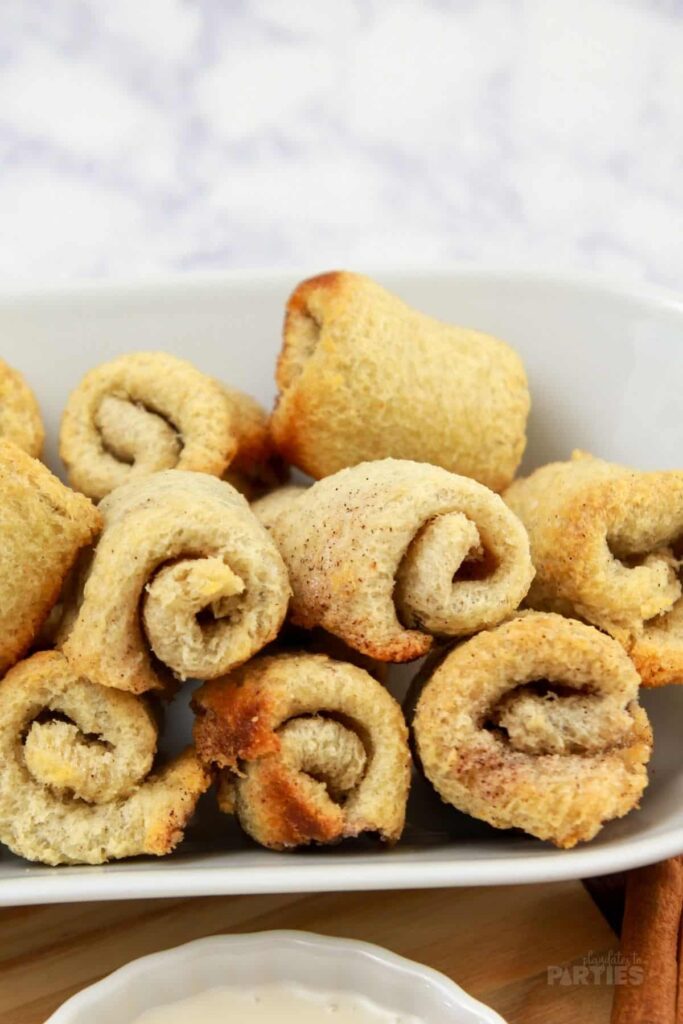 3. Your family is going to love these easy mini cinnamon roll bites. Made with sandwich bread and served with a simple dipping glaze, they are an addictive treat for breakfast or brunch.