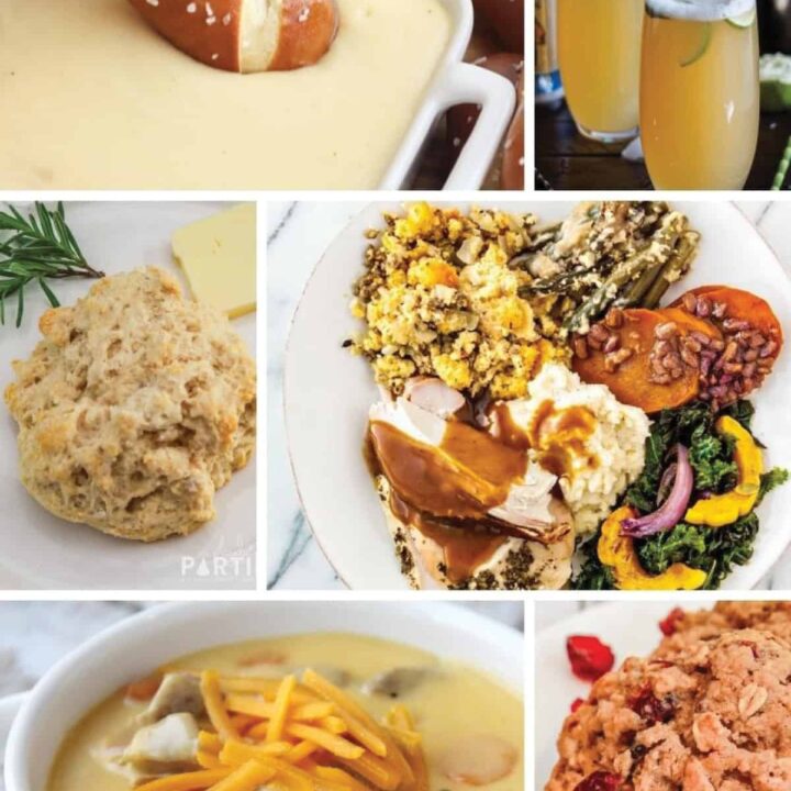 collage of 6 Thanksgiving recipes that all use craft beer