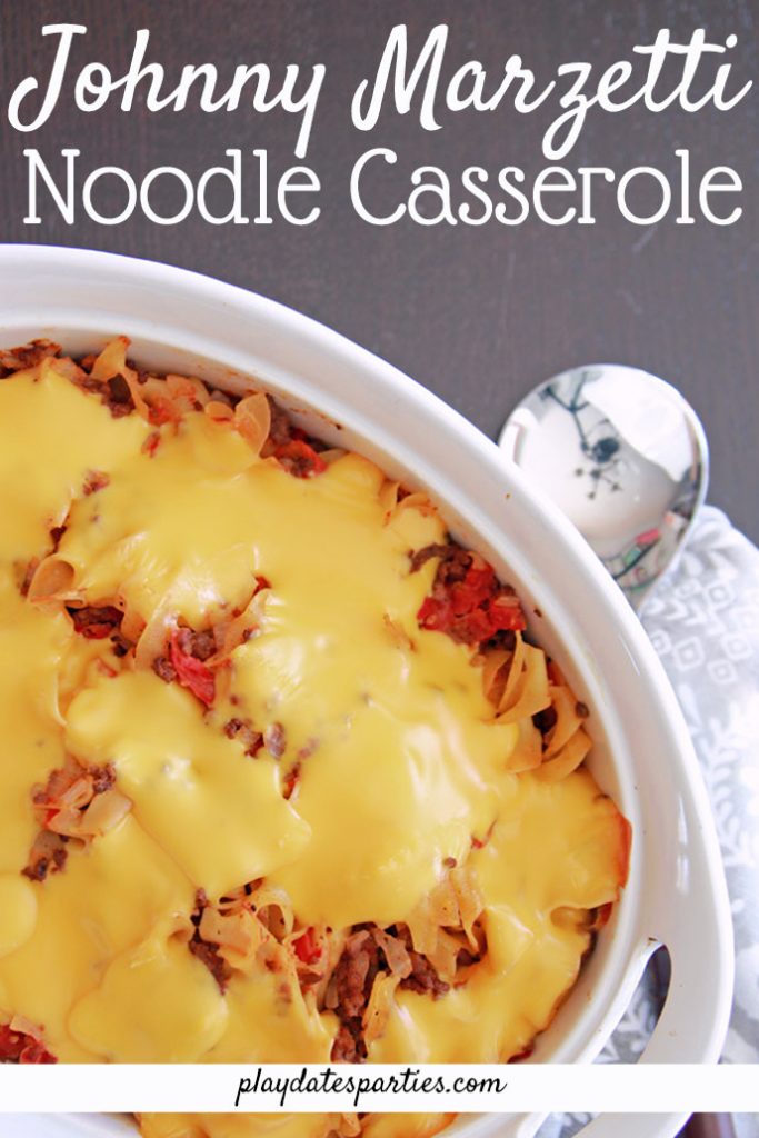 Johnny Marzetti was hands-down one of my favorite comfort foods as a kid. And I'm so glad I got the original recipe my mom used to make for me! Filled with ground beef, egg noodles, and covered with Velveeta cheese, this is definitely in our arsenal of easy casseroles you can make that kids and adults will crave. #recipes #easyrecipes #dinner #casseroles