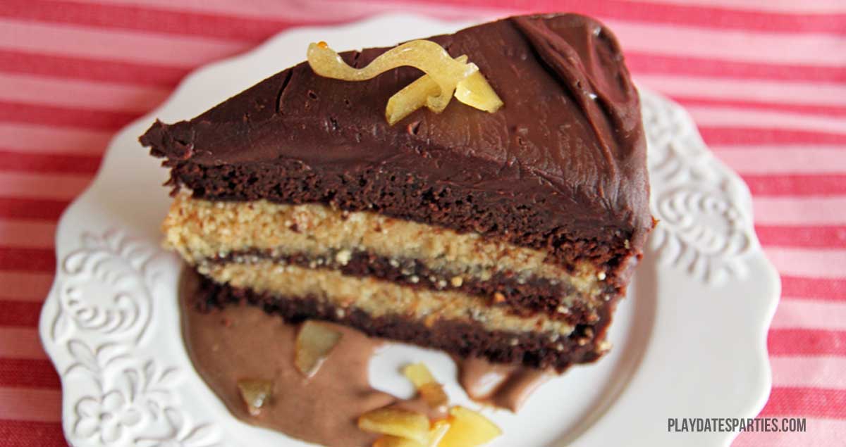 Looking for a break from your standard chocolate layer cake? Try this chocolate phantasmagoria cake, filled with hazelnut butter and layered with ganache.