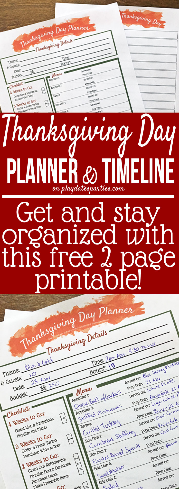 This free printable Thanksgiving dinner planner is the best way to get organized. With a 4-week #Thanksgiving checklist and timeline right alongside your Thanksgiving #Menu Planner, your holiday is sure to stay cool and calm!