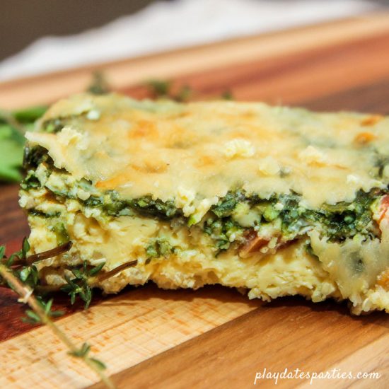 A single serving of breakfast quinoa bake slices up nicely into single portion breakfast bars