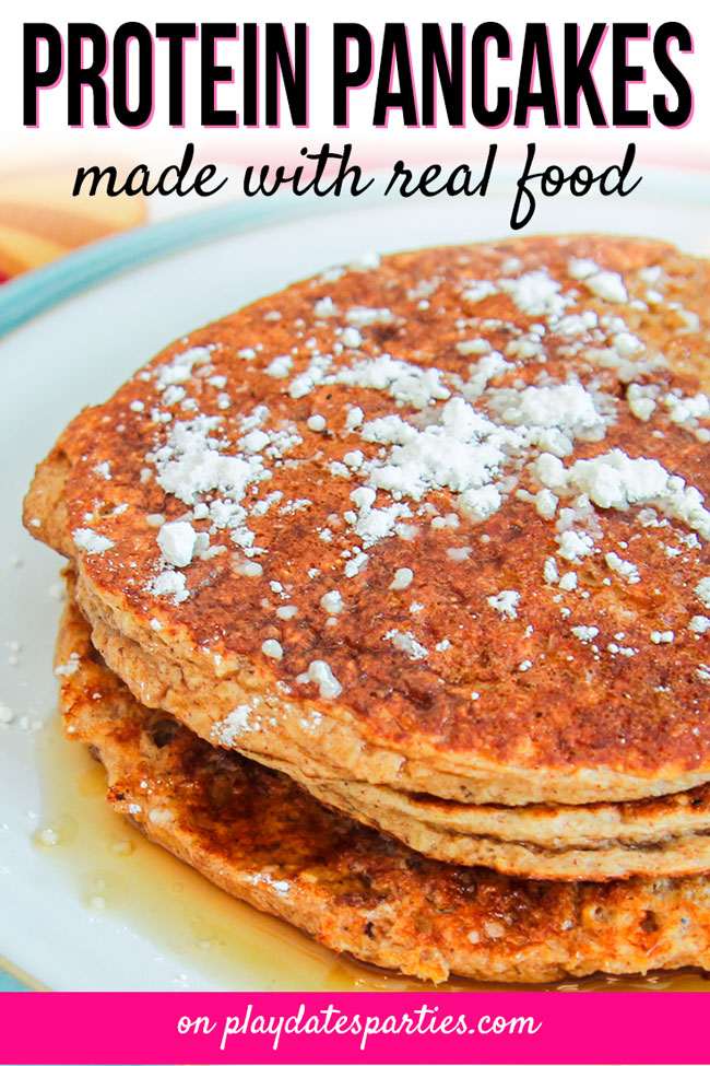 Confession: I hate pancake Saturday. So, if I'm going to dirty dishes and cook for an hour in the morning, it's going to be the best healthy protein pancakes recipe that I can make for my kids and myself. This recipe, made with real foods like banana, cottage cheese, oatmeal, egg white and cinnamon is perfectly delicious. Make a big batch and put them in your freezer for an easy and healthy weekday breakfast. #healthy #pancakes #recipe