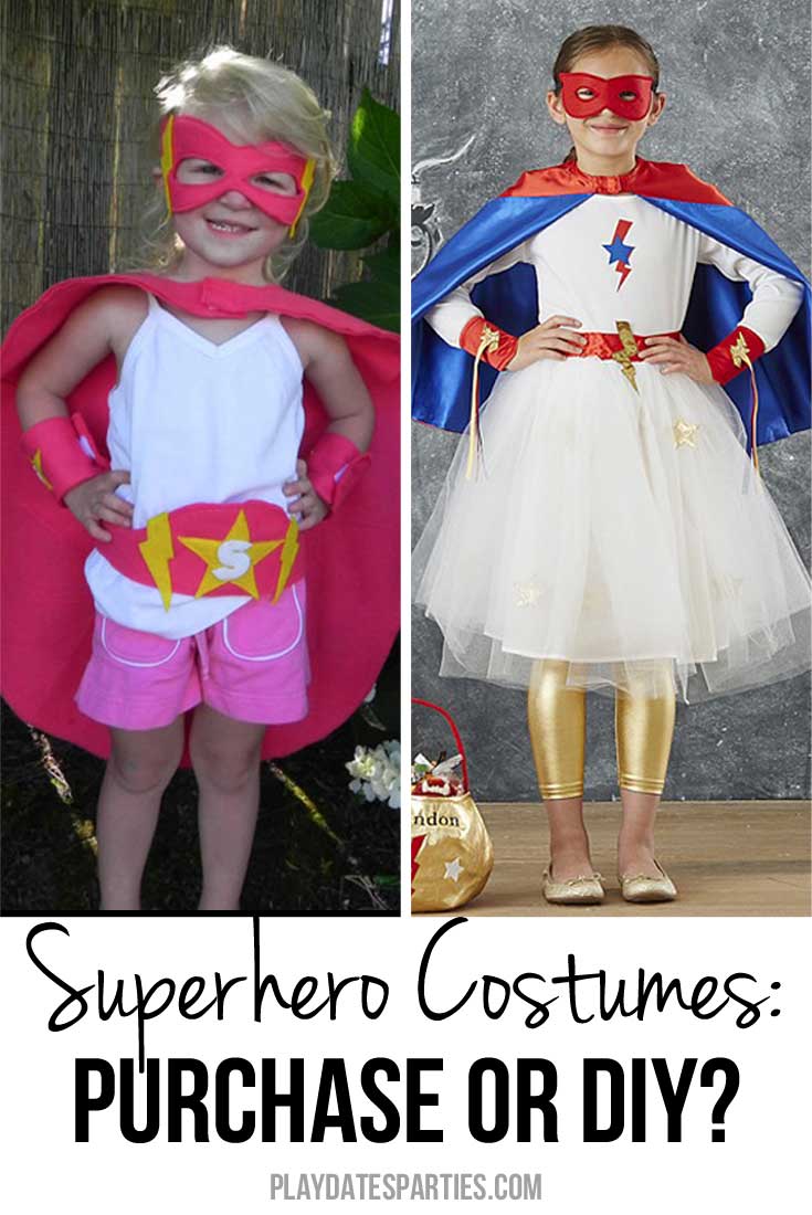 Bring out your daughter's inner superpowers, and take a look at a comparison of purchased vs DIY Superhero costumes for girls.