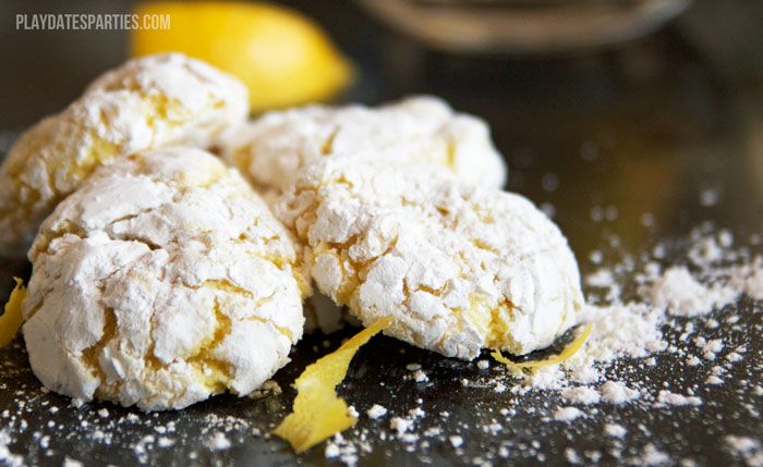 Lemon cake mix cookies with powdered sugar
