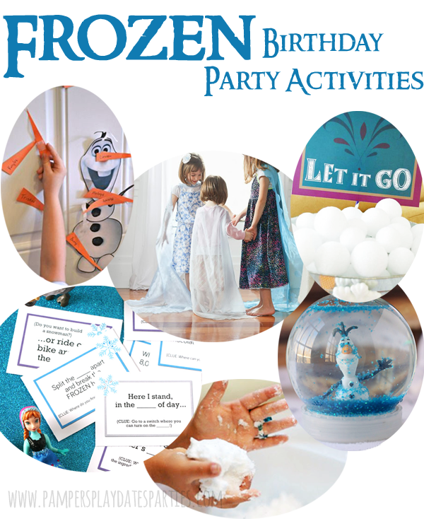 A complete inspiration guide for a Frozen birthday party, including birthday cakes, menu ideas, decor, activities, favors, and printables.