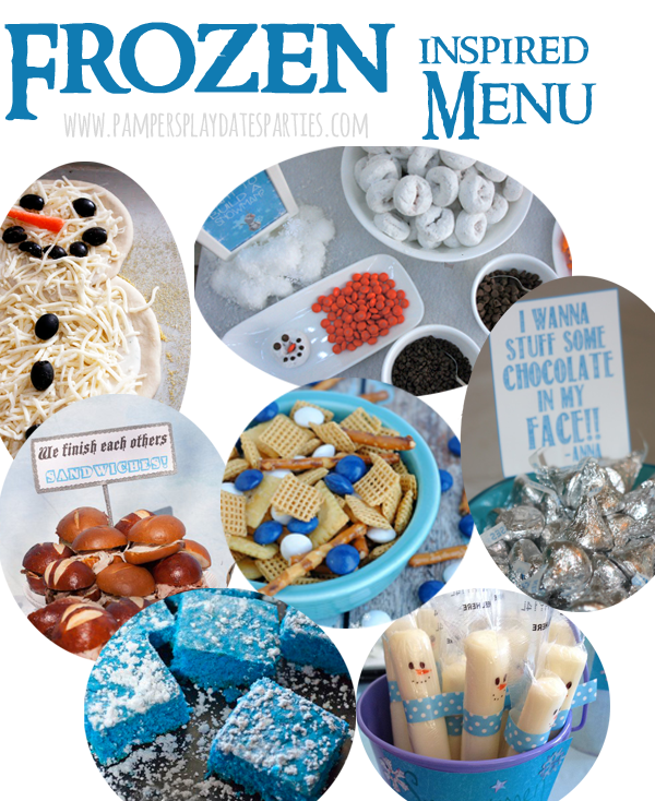 A complete inspiration guide for a Frozen birthday party, including birthday cakes, menu ideas, decor, activities, favors, and printables.