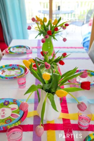 Side view of Easter table setting for kids inspired by Fancy Nancy