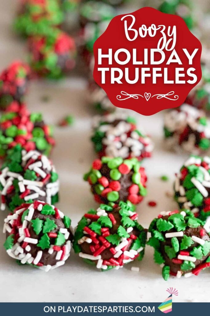 Covered in festive Christmas sprinkles, these dark chocolate truffles are sinfully delicious. Head on over to try out a chef secret to this melt-in-your-mouth homemade chocolate truffles recipe. Then find a good hiding place…you’ll want one! #chocolate #truffles #dessert #dessertrecipes #christmasrecipes #candy #christmascandy