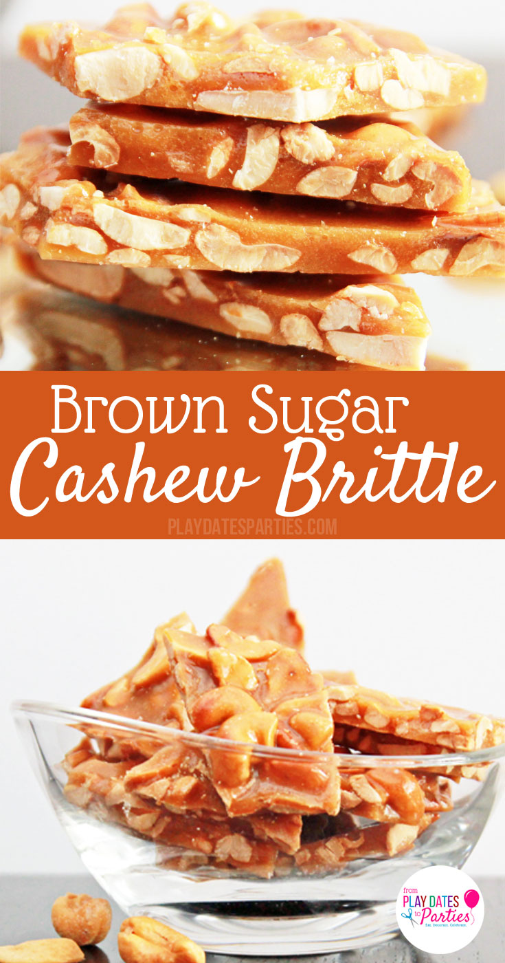 Brown Sugar Cashew Brittle: If you like peanut brittle, you will LOVE this #recipe for brown sugar cashew brittle. It is perfectly crunchy and sweet, with amazing hints of toffee and vanilla. Perfect for the #holidays or any special occasion.