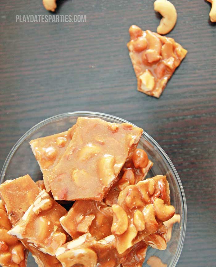 A twist on the classic peanut brittle, brown sugar cashew brittle is crunchy and sweet with a hint of toffee and vanilla. 