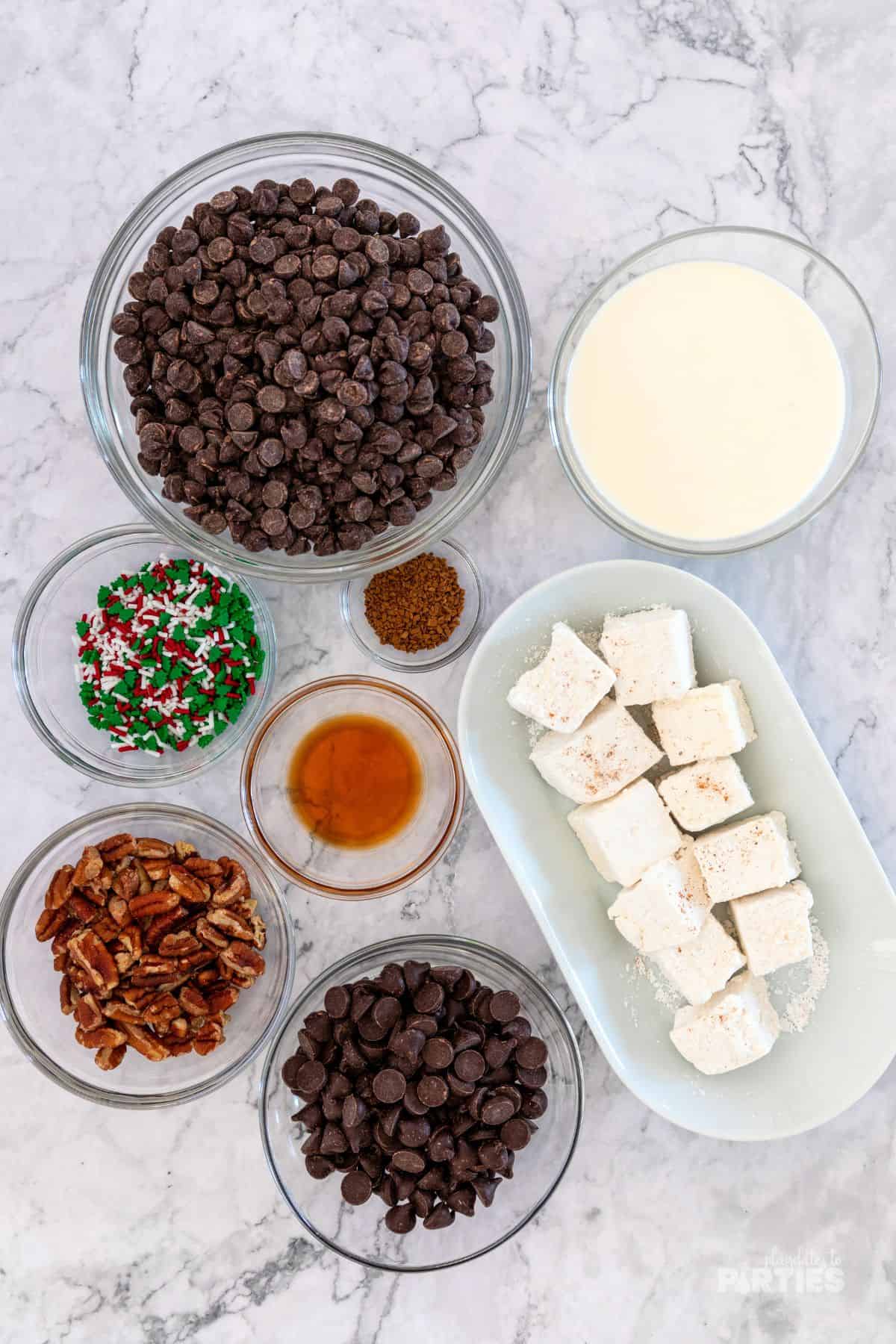 Ingredients for homemade choco mallow squares.