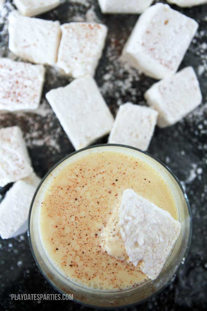Eggnog marshmallows are the perfect holiday treat to add to a cup of hot chocolate for the kids or as a delicious holiday creamer in your coffee.