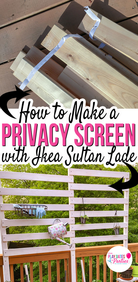 Want a little more privacy on your deck, but don't want to block out all the light? Head over to playdatesparties.com to learn how to make a deck privacy screen with Ikea Sultan Lade in only one weekend!
#DIY #patio #upcycle #deck #pdpcreates