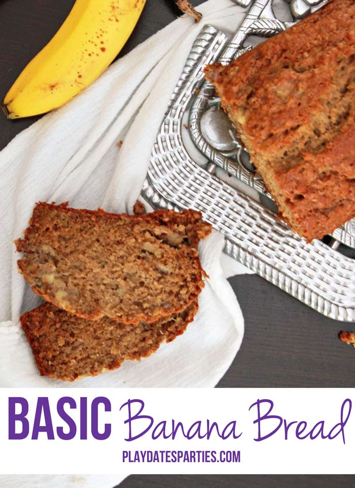 {Cooking with Kids} Basic Banana Bread - Quick breads are a fun way to introduce baking to kids. This basic banana bread recipe results in a moist, dense bread that is delicious as-is or with your favorite add-ins.