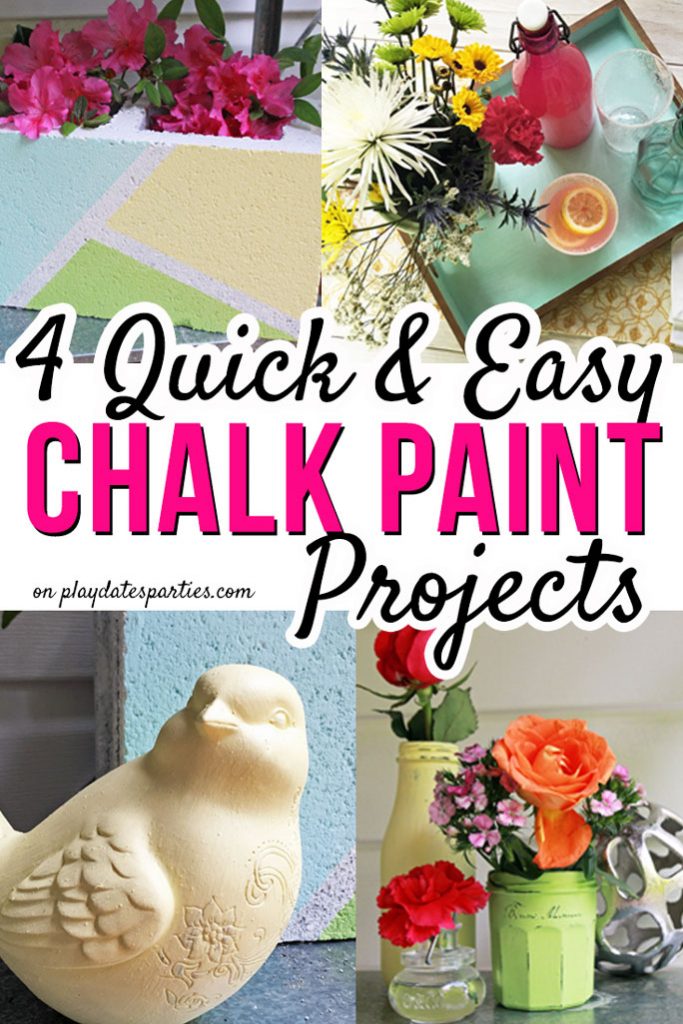 Want to try chalk paint, but not sure about the expense and effort? Head on over to playdatesparties.com to see how to make your own chalk paint AND how to use chalk paint in 4 fun and easy ways! #chalkpaint #paint #homedecor #DIYhomedecor #pdpdecorates