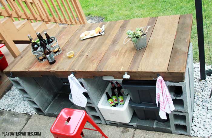 DIY outdoor bar shown from above.