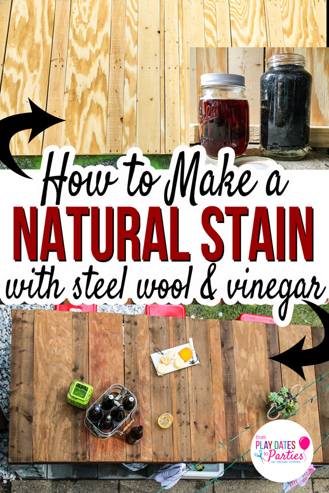 This is the place to get all the details on staining wood with steel wool and vinegar! It's the perfect wood stain technique to get a rustic look with brand new wood! #DIY #farmhousedecor #rusticdecor #pdpcreates