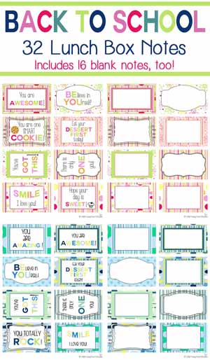 free lunch box notes for kindergarten