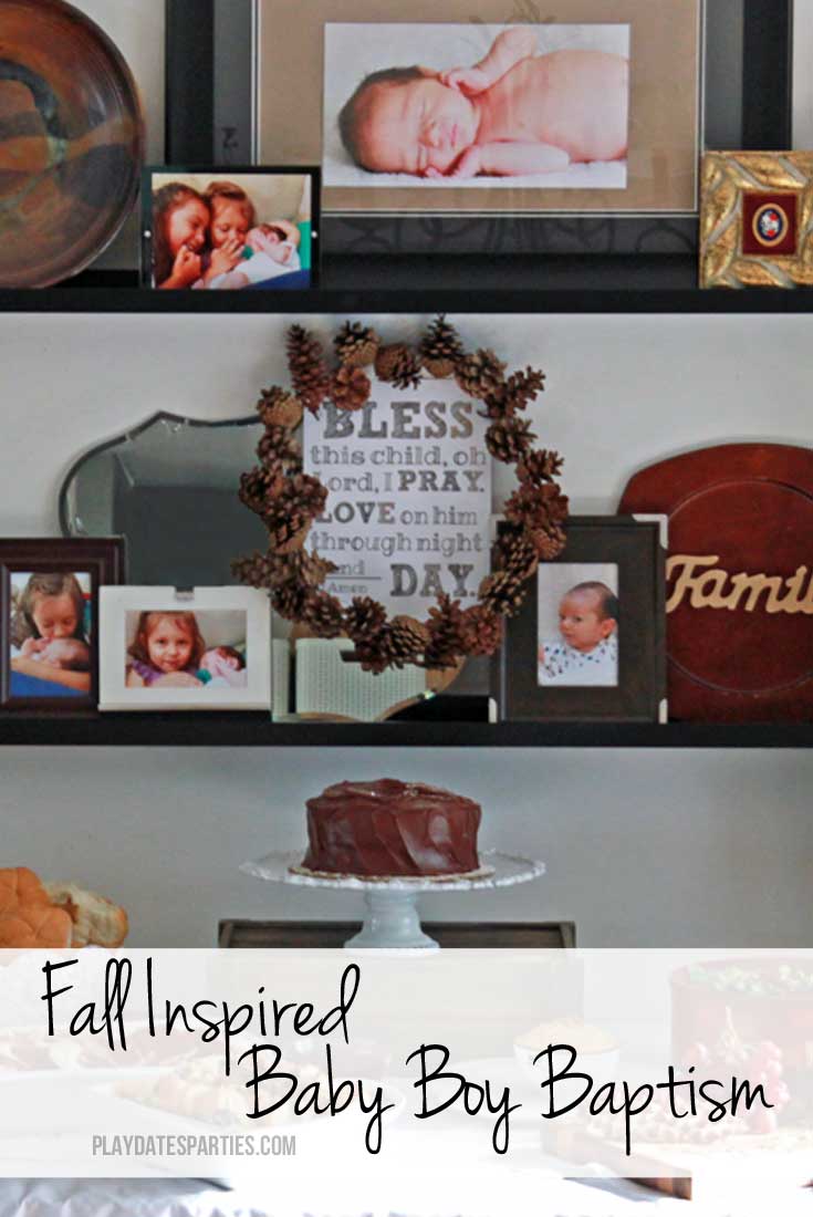 Learn how to easily create a fall inspired party using items in and around your home, just like this brown and white fall inspired baptism for a baby boy.