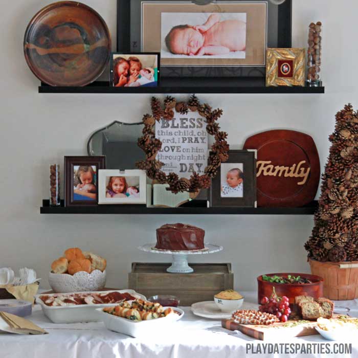 Learn how to easily create a fall inspired party using items in and around your home, just like this brown and white fall inspired baptism for a baby boy.