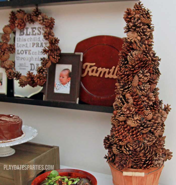 Learn how to easily create a fall inspired party using items in and around your home, just like this brown and white fall inspired baptism for a baby boy.