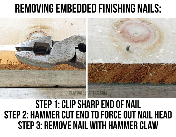 Quick tip for removing embedded nails before using contact paper for shelves.