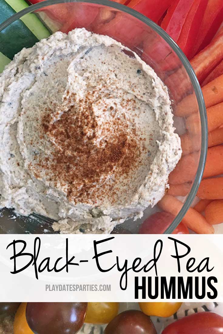 Black-Eyed Pea hummus is a delicious way to enjoy eating your lucky black-eyed peas for New Year's Day, or any time of year!