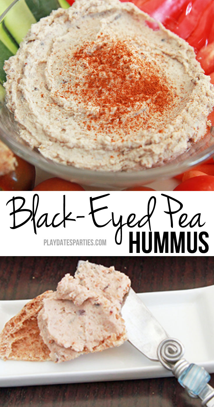 Black-Eyed Pea hummus is a delicious way to enjoy eating your lucky black-eyed peas for New Year's Day, or any time of year!