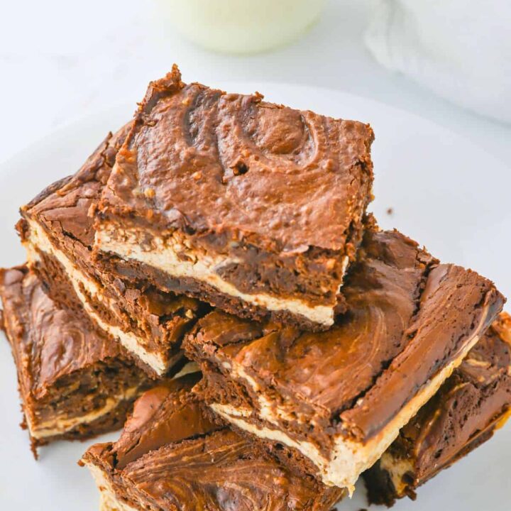 Overhead view of holiday brownies with eggnog.