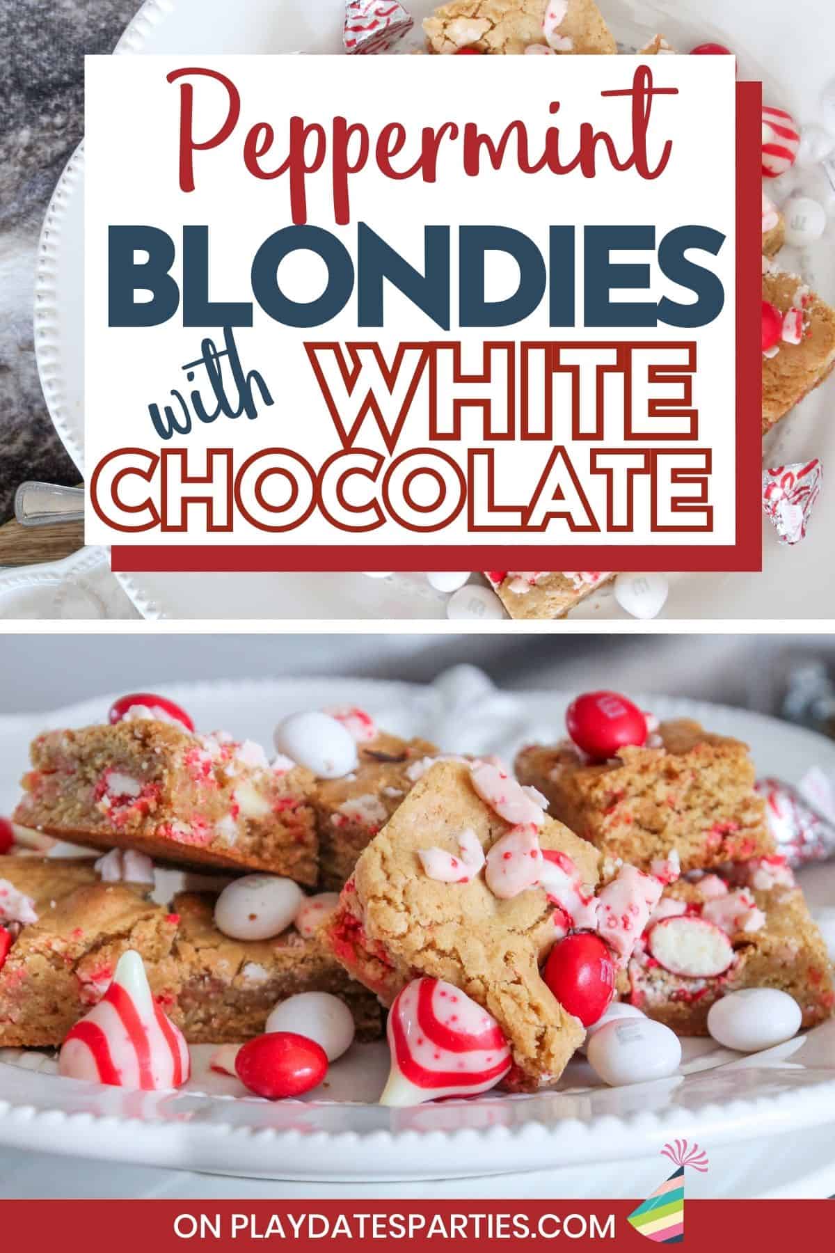 Peppermint blondies with white chocolate pin image.