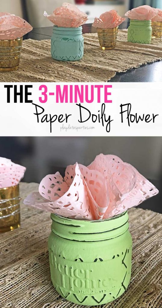 These 3-minute paper doily flowers are incredibly easy and make a beautiful impact when put together as a single flower or as a table-length centerpiece.