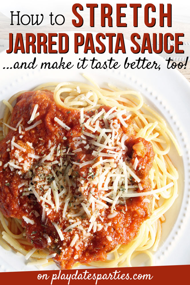 Never get stuck with dry pasta again! Try these six tips to stretch jarred pasta sauce so that it can cover a full pound of pasta...and taste just like it was homemade. #pasta #cookingtips #easyrecipes #pdpcooks