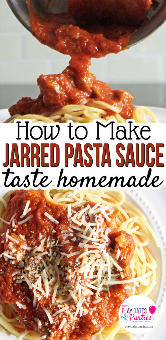 Never get stuck with dry pasta again! Head over to playdatesparties.com for 6 tips to stretch jarred pasta sauce AND make it taste just like it was homemade.
#pasta #cookingtips #easyrecipes #pdpcooks