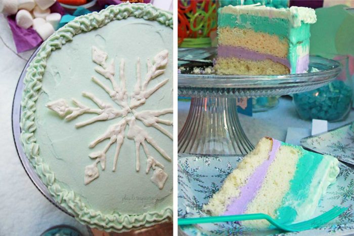 This stunning Frozen luau party is full of easy DIY projects and simple tips that you can absolutely recreate for a special little girl in your life. Including: an Olaf snow flurry, Olaf jello cups, a fake snow beach, a purple and blue ice cream cake, and lots of snowflakes everywhere!