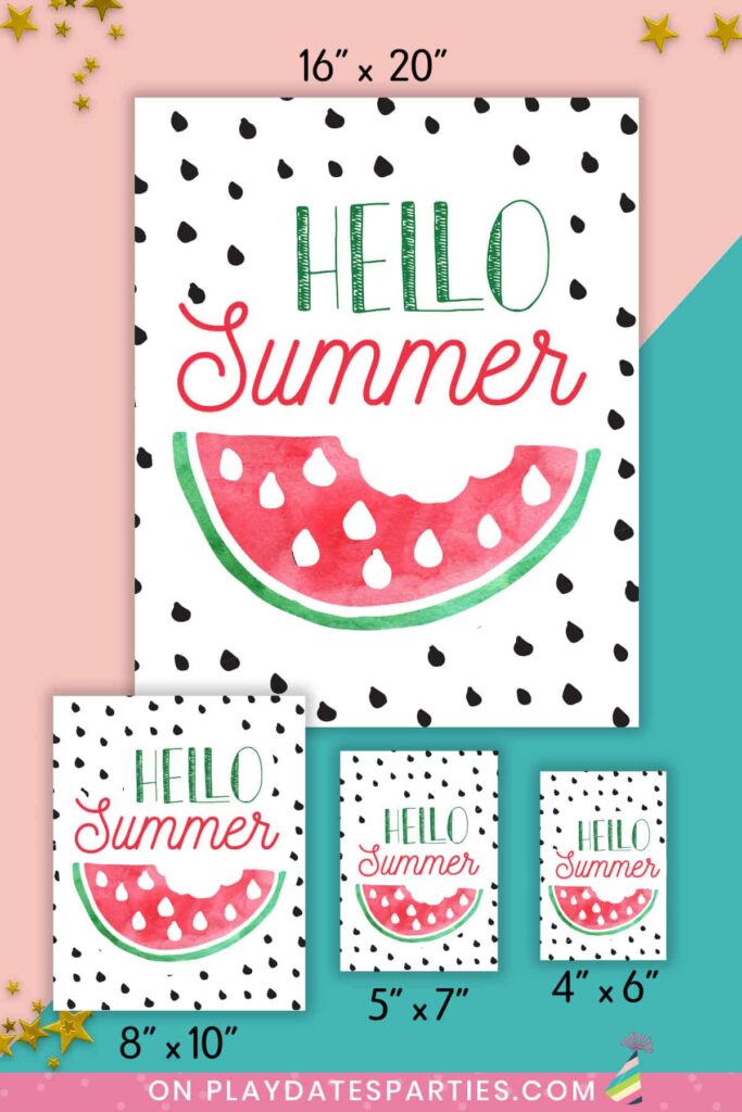 mockup of Hello Summer watermelon art in four sizes