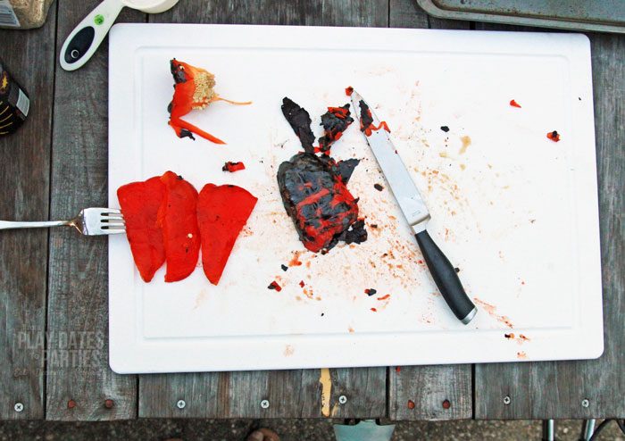 Removing the skin from fire roasted peppers