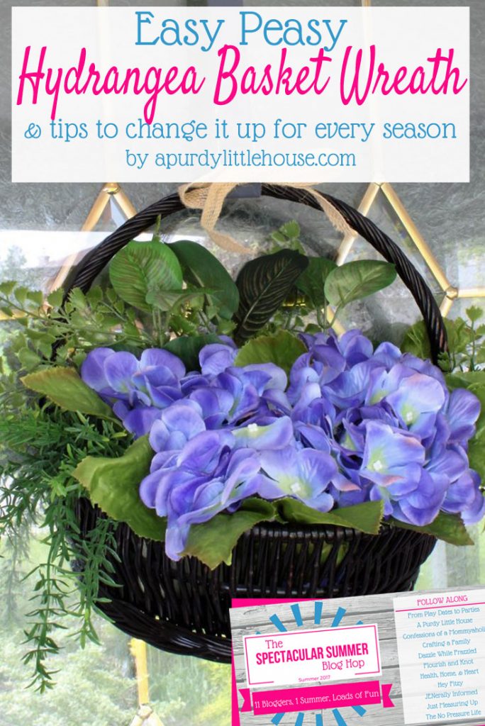 Tired of the same old wreath shape on your front door? Try a basket wreath instead! Start off with this beautiful hydrangea wreath for summer and find out how to change it up for every season!