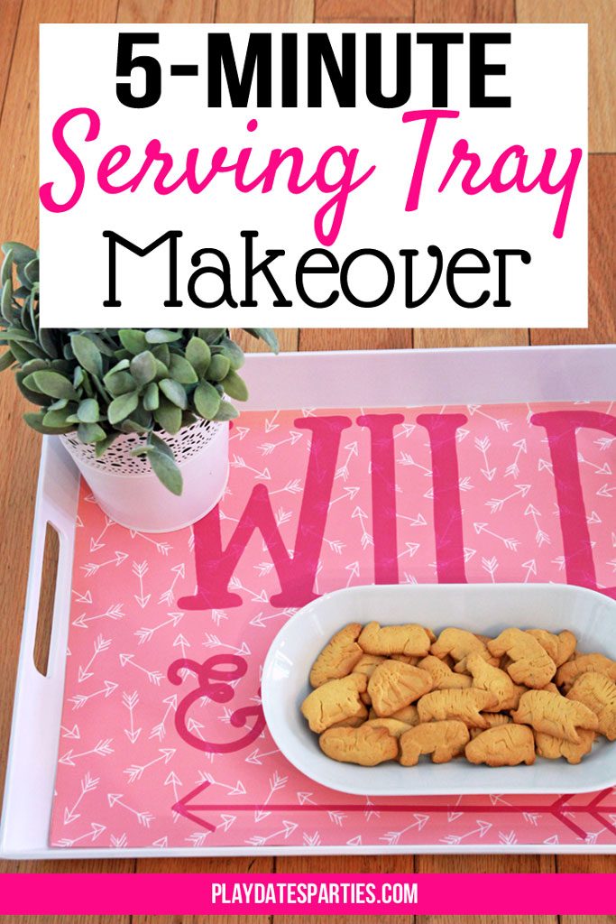 Changing up your #party #decorations doesn't mean you have to buy new every time. Instead, learn how to make an interchangeable serving tray decoration for every party with this cheap and easy 5-minute #DIY home decor craft.