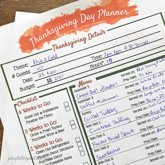 Your All In E Printable Thanksgiving Dinner Planner