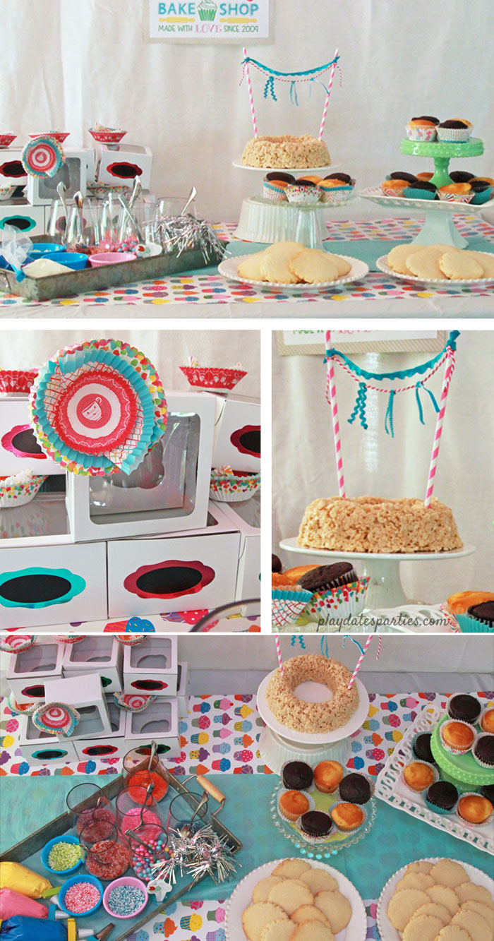 This cake decorating party is FILLED with adorable DIY baking birthday party ideas, including custom chef hats, and how to find decorations right in your own kitchen! #bakeshoppepartyideas #cupcakedecorating #pdpcelebrates