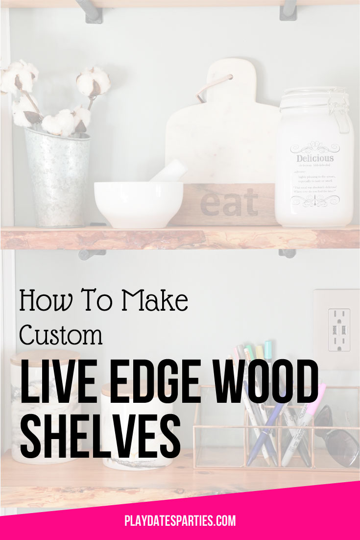 Take your modern farmhouse decor to the next level with live edge wood shelves! Here are ALL the DIY home decor tips you need to find, prepare, and mount your own floating live edge wood shelves. 