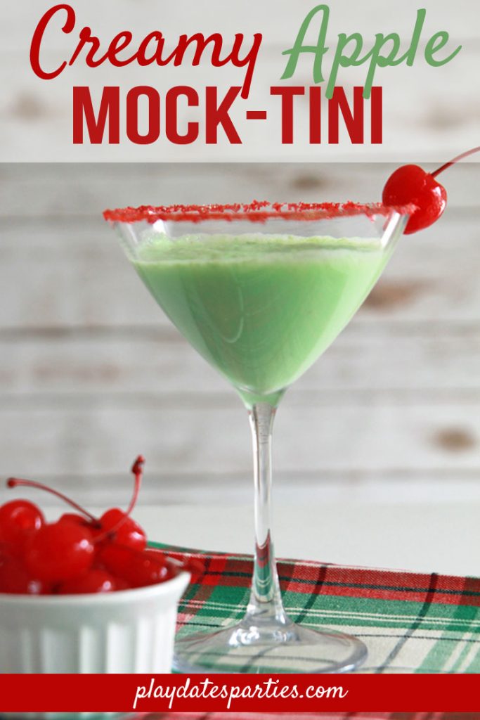 The creamy apple mock-tini #recipe is the perfect easy green mocktail for #kids during the #holiday season. Kids love that this drink is full of surprising flavors, but would you drink it? #virgin #cocktails