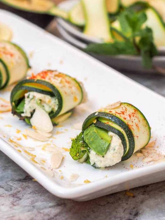 Vegan Zucchini Rolls at Avocado Pesto