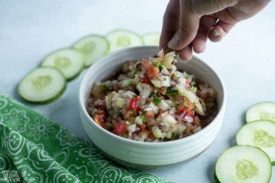 Vegan Appetizer Recipes: Cucumber Salsa with Fresh Tomatoes at Low Carb Yum