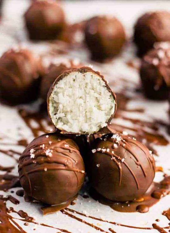 Vegan Coconut Protein Bounty Balls at One Clever Chef