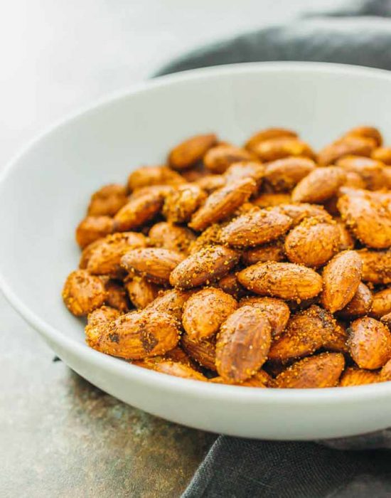 Vegan Appetizer Recipes: Spicy Smokey Garlic Almonds at Savory Tooth